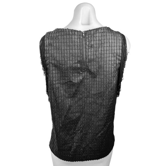 Design Lab Black Textured Sleeveless Fringe Crewneck Chic Tunic Tank Top Size M - Picture 3 of 6